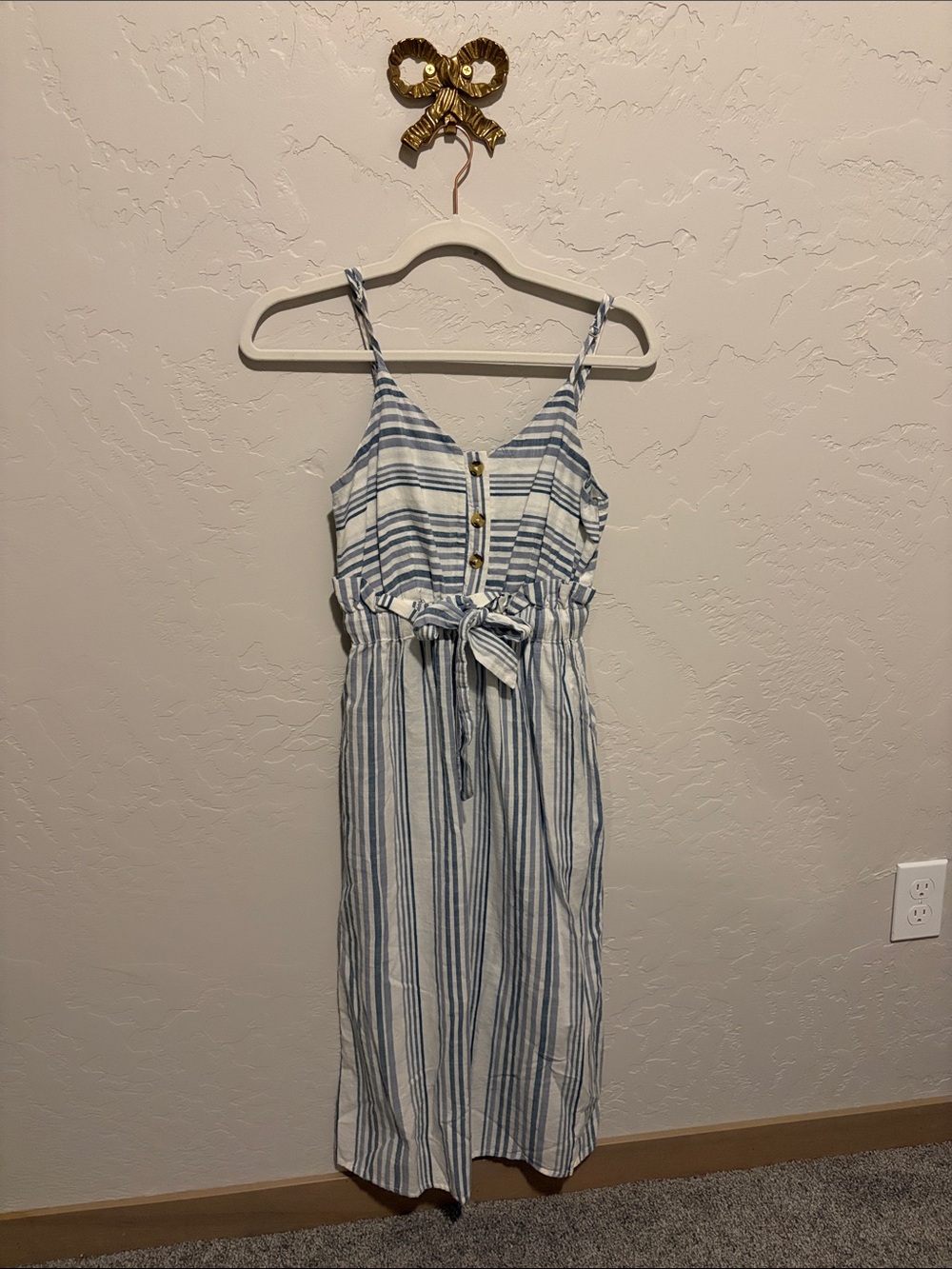 Japna Blue & White Striped Tie-Waist Midi Dress